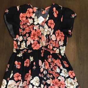 Navy Floral Empire Waist Top